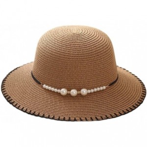 Sun Hats Girls Flower Straw Hat Large Brim Beachwear Sunhat Floral Tea Party Cap - Khaki F - CN193LIH2H6 $28.13