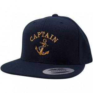 Baseball Caps Flexfit Captain with Ships Anchor Embroidered Flat Bill Snapback Cap - Navy - CA12BPNVKLF $48.61
