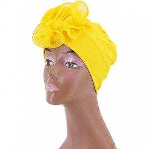 Sun Hats Shiny Metallic Turban Cap Indian Pleated Headwrap Swami Hat Chemo Cap for Women - Yellow African Flower - CY198W6855...