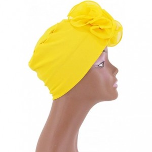Sun Hats Shiny Metallic Turban Cap Indian Pleated Headwrap Swami Hat Chemo Cap for Women - Yellow African Flower - CY198W6855...
