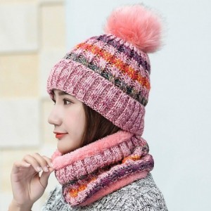 Skullies & Beanies 2 Pcs Knitted Hat Scarf Set for Women Winter Warm Fleece Lined Beanie Hat Ski Hat with Pompom - Pink - CL1...