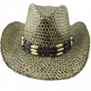 Cowboy Hats Silver Fever Ombre Woven Straw Cowboy Hat with Cut-Outs-Beads- Chin Strap (Grey- Beaded) - CI184XLHNKR $54.77