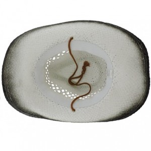 Cowboy Hats Silver Fever Ombre Woven Straw Cowboy Hat with Cut-Outs-Beads- Chin Strap (Grey- Beaded) - CI184XLHNKR $52.81