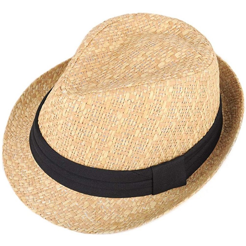 Fedoras Unisex Summer Short Brim Fedora - Hats for Men & Women + Panama Hats & Straw Hats - Gold-taupe Tinsel - CK17YHMS070 $...