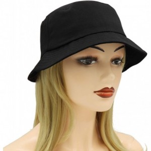 Bucket Hats Unisex 100% Cotton Packable Bucket Hat Sun hat for Men Women - Plain Black - CQ18Q6AHN9M $27.31