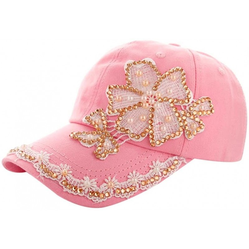 Women Lace Denim Rhinestone Baseball Cap Floral Snapback Flat Hat ...