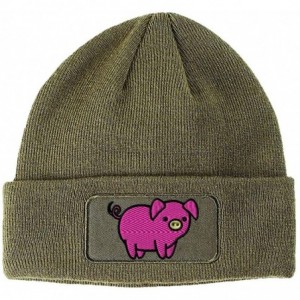 Skullies & Beanies Custom Patch Beanie Pink Piggy Embroidery Acrylic Skull Cap Hats for Men & Women - Olive Green - C918A6DEN...