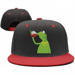 Baseball Caps Kermit The Frog"Sipping Tea" Adjustable Red Strapback Cap - Afunny-green-frog-sipping-tea-13 - CQ18ICWONN6 $37.67