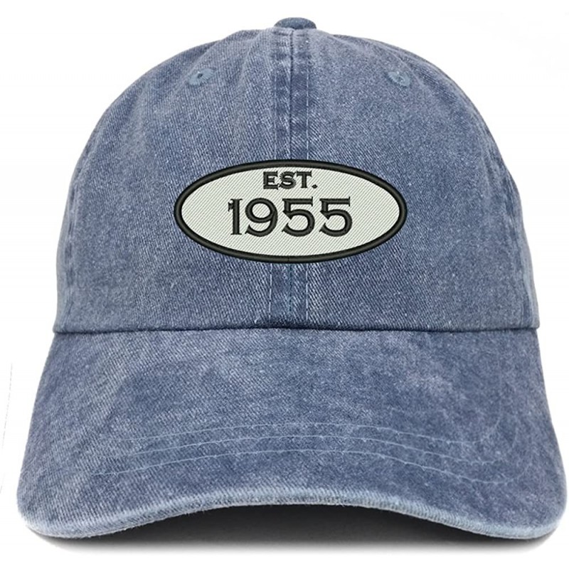 Baseball Caps Established 1955 Embroidered 65th Birthday Gift Pigment Dyed Washed Cotton Cap - Navy - CU180MAHTL5 $32.72