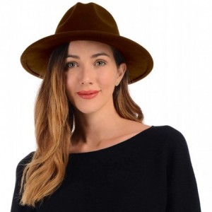 Fedoras Womens Felt Fedora Hat- Wide Brim Panama Hat Floppy Wool Winter Hat with Belt Buckle - Coffee - CE193C3MEEO $16.88