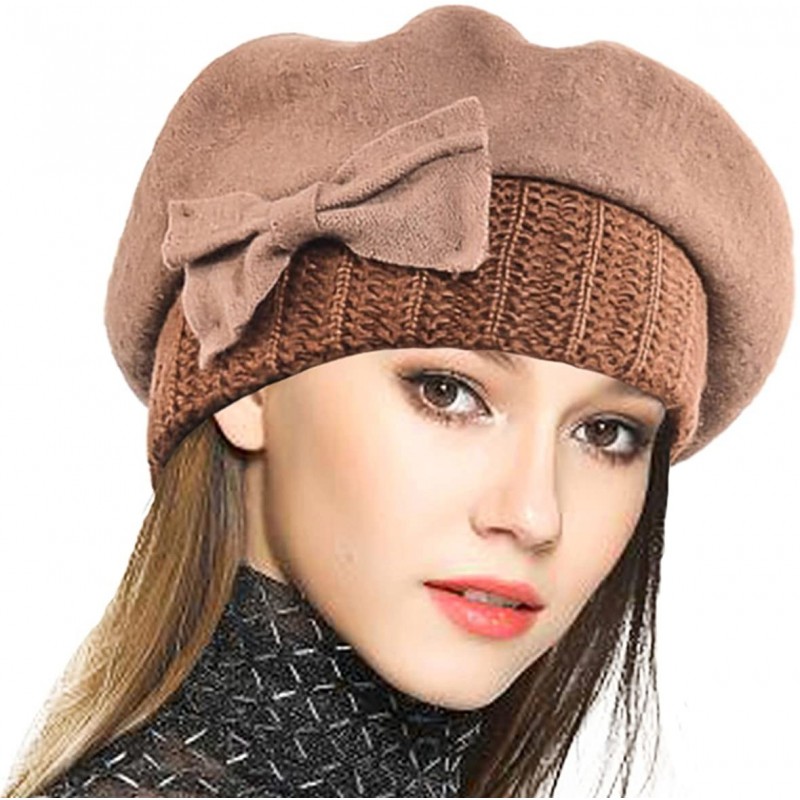 Berets Women's 100% Wool Bucket Hat Felt Cloche Beret Dress Winter Beanie Hats - Beret-khaki - CS12NYFTSN3 $28.33