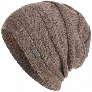 Skullies & Beanies Men Winter Skull Cap Beanie Large Knit Hat with Thick Fleece Lined Daily - I - Khaki - CH18ZD73066 $28.29