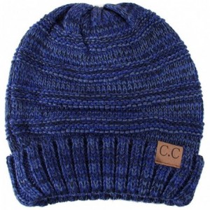 Skullies & Beanies Trendy Warm Oversized Chunky Soft Cable Knit Slouchy - Tricolor Navy - CY185R2744X $27.22