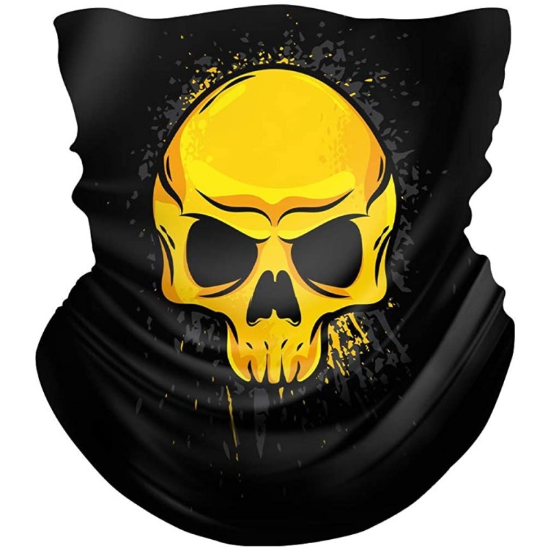 Balaclavas UPF50+ UV Protection Seamless Bandanas Face Cover Neck Gaiter Scarf Headbands for Outdoors Sports - Gold Skull - C...