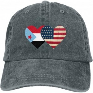 Skullies & Beanies South Yemen Flag and American Flag Cute Unisex Washed Cap Adjustable Dad's Denim Baseball Cap - Deep Heath...