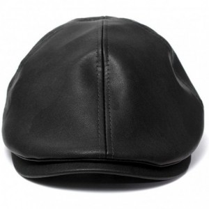 Newsboy Caps Vintage PU Leather Beret Cap- Men Women Peaked Hat Newsboy Sunscreen Flat Hat Fashion - Black - CP180XL278L $17.34