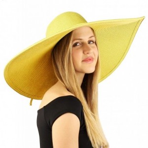 Sun Hats Summer Elegant Derby Big Super Wide Brim 8" Brim Floppy Sun Beach Dress Hat - Yellow - CT18HLA4QDW $67.77