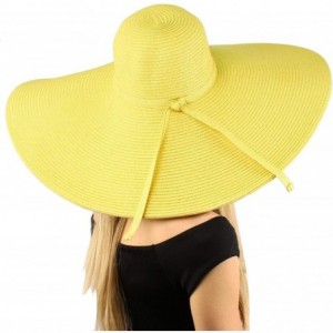 Sun Hats Summer Elegant Derby Big Super Wide Brim 8" Brim Floppy Sun Beach Dress Hat - Yellow - CT18HLA4QDW $57.65