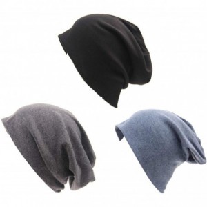 Skullies & Beanies Women Men Beanies Hat Cotton Stretch Slouchy Beanie Chemo Hat Hip-hop Skull Cap - 3 Pack(black+grey+blue) ...