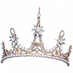 Headbands Womens Crown Eiffel Tower Rhinestone Royal Bridal Tiara Jewelry For Wedding Party - Golden - CI18C8K94M3 $22.48