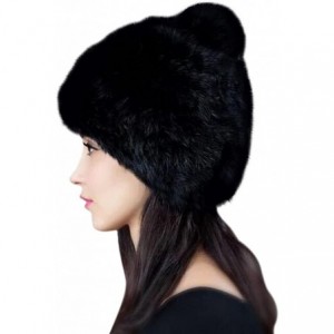 Skullies & Beanies Women's Winter Warm Beanie Rabbit Fur Hat Pom Pom Cap - Black - CD12OBJ23X6 $30.82