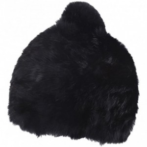 Skullies & Beanies Women's Winter Warm Beanie Rabbit Fur Hat Pom Pom Cap - Black - CD12OBJ23X6 $27.27