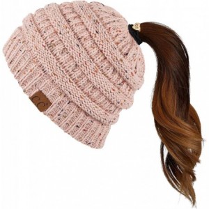 Skullies & Beanies Ribbed Confetti Knit Beanie Tail Hat for Adult Bundle Hair Tie (MB-33) - Indi Pink - C1189CC5SZC $33.64