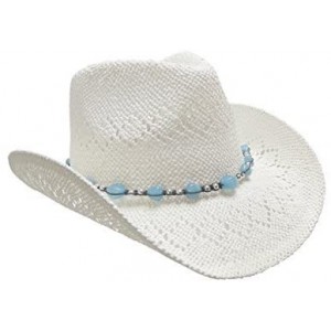Cowboy Hats Straw Cowboy Hat for Women with Beaded Trim and Shapeable Brim - White - CV11MAYBE41 $42.39