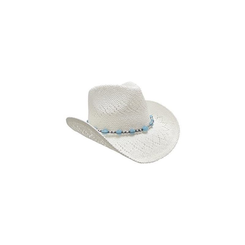 Cowboy Hats Straw Cowboy Hat for Women with Beaded Trim and Shapeable Brim - White - CV11MAYBE41 $44.69