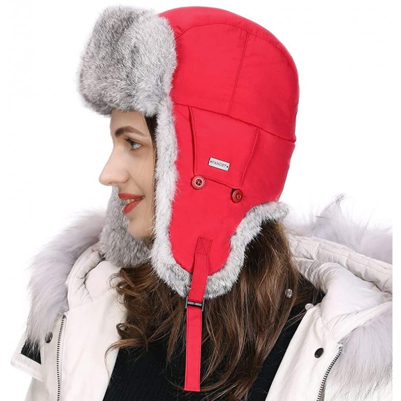 Bomber Hats 100% Rabbit Fur Winter Bomber Trapper Ushanka Russian Mask Hat Earflaps Hunting Waterproof Cap 55-61cm - C218A60W...