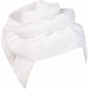 Skullies & Beanies Elegant Headscarf-Women Floral Rhinestone Scarf Turban Head Wrap Cap - White - CU18Q9G2WH2 $19.93