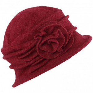 Fedoras Women's Floral Trimmed Wool Blend Cloche Winter Hat - Model a - Red - CQ1895SQSDA $44.49