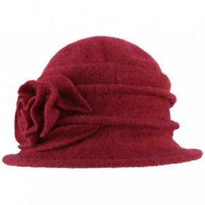 Fedoras Women's Floral Trimmed Wool Blend Cloche Winter Hat - Model a - Red - CQ1895SQSDA $39.26