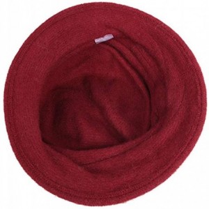 Fedoras Women's Floral Trimmed Wool Blend Cloche Winter Hat - Model a - Red - CQ1895SQSDA $39.26