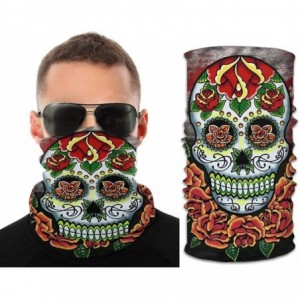 Balaclavas Women's Bandana Tube Neck Gaiter Headwear Face Scarf for Dust Wind Sun Protection - Skull Flower - Orange - CI198H...
