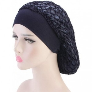 Skullies & Beanies Net Night Sleep Cap Hat Crocheted Slouchy Bonnet-Wide Band-Double Layered-Snood Hair - Navy - C518QZT4GO5 ...