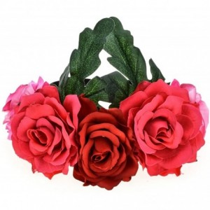 Headbands Day of The Dead Headband Costume Rose Flower Crown Mexican Headpiece BC40 - Rose Fuchsia Leaf - C5180H4AM37 $21.58