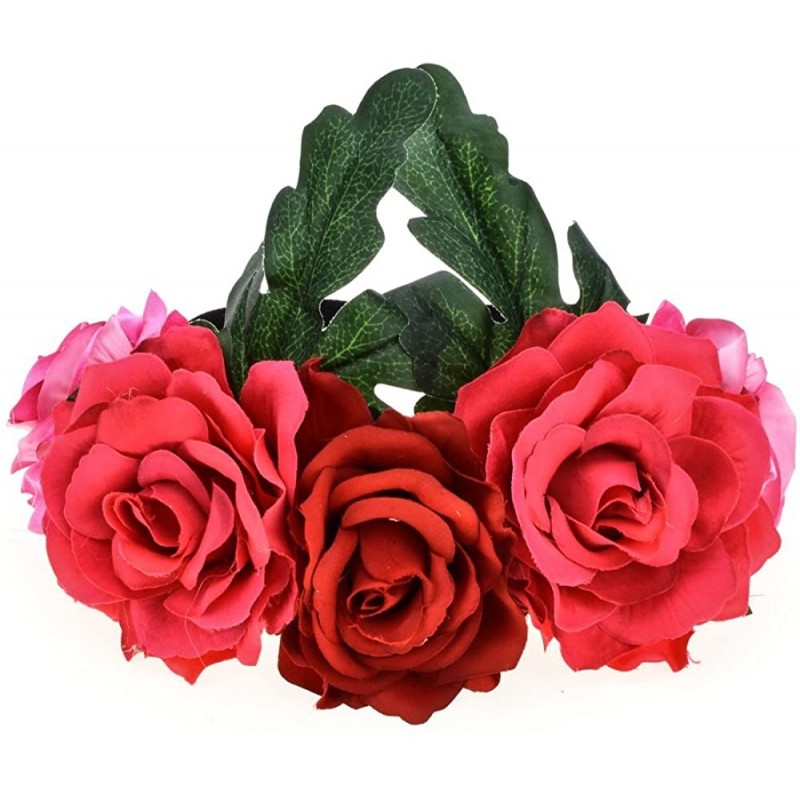 Headbands Day of The Dead Headband Costume Rose Flower Crown Mexican Headpiece BC40 - Rose Fuchsia Leaf - C5180H4AM37 $20.77