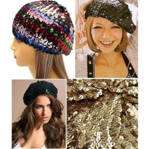 Berets Women Bling Sequins Beret Hat Sparkly Shining Beanie Cap for Dancing Party - Multicoloured - CR17YQZLRIH $21.18