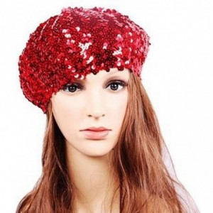 Berets Women Bling Sequins Beret Hat Sparkly Shining Beanie Cap for Dancing Party - Multicoloured - CR17YQZLRIH $21.18