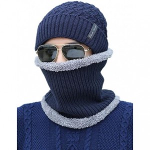 Skullies & Beanies Knit Warm Fleece Lined Skull Cap Beanie Hat - Navy With Neck Warmer - CB12O3730RH $24.35