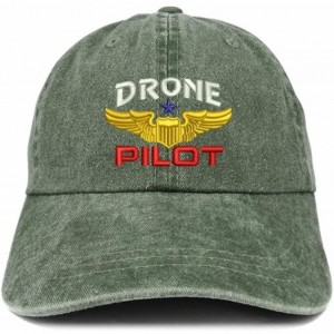 Baseball Caps Drone Pilot Aviation Wing Embroidered Cotton Adjustable Washed Cap - Dark Green - CH18KMDM3W5 $33.65