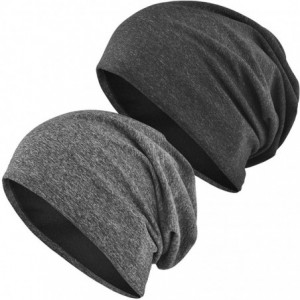 Skullies & Beanies Slouchy Beanie for Men/Women 2-Pack Baggy Skull Cap Summer Winter Knit Hat - Black & Gray (Thick) - CW18G2...