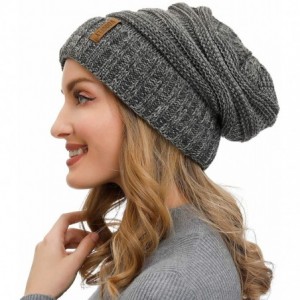 Skullies & Beanies Knit Beanie Hats for Women Men Trendy Oversized Chunky Fleece Lined Ski Skull Cap Slouchy Winter Hat - C31...