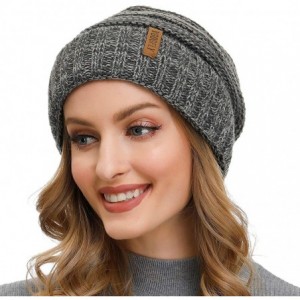 Skullies & Beanies Knit Beanie Hats for Women Men Trendy Oversized Chunky Fleece Lined Ski Skull Cap Slouchy Winter Hat - C31...