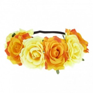 Headbands Rose Floral Crown Garland Flower Headband Headpiece for Wedding Festival (Yellow Orange) - Yellow Orange - CP18RD8G...