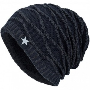 Skullies & Beanies Unisex Knitting Baggy Cap Hedging Head Hat Beanie Cap Warm Outdoor Fashion Hat Star Pattern - Navy - C318H...