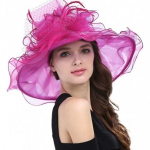 Sun Hats Women's Feathers Floral Fascinating Kentucky Church Wedding Party Floppy Hat - Hot Pink - C418LGGN8IL $72.76