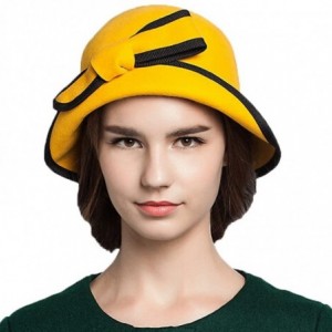 Fedoras Women's Bow Wool Felt Bowler Hat - Yellow - CV128NIYPCB $47.50
