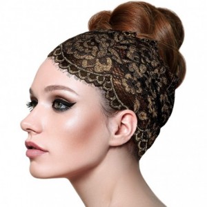 Headbands Stunning Stretch Wide Floral Lace Headbands in Many Beautiful Colors Handmade - Black Gold Shimmer - CW18UX2Q84Y $2...